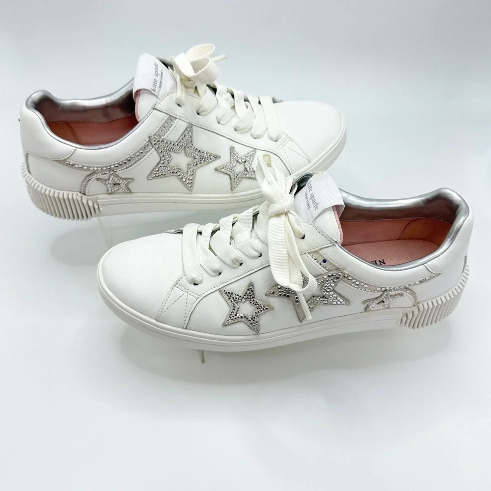 Kate Spade Starlight White Leather Celestial Wedding Sneakers 8.5B Y2K Luxe